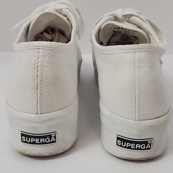 Superga Womens White Canvas Platform Sneakers, 4.5 - Picture 3 of 8